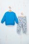 Baby Boy Dinosaur Printed Double Set Sweatshirt and Pants with Shoulder Snap Fasteners - 6