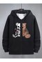 Sweatshirt Zippered Cardigan - Black Printed Oversized Winter Hoodie with Pockets - 3