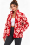 4981 Women's Red Floral Patterned Soft Textured Fleece Sweatshirt with Pockets - 3
