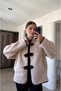 Black Piping Detailed Button Closure Teddy Coat