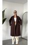 Women's Brown Belted Double-Breasted Trench Coat Long Sleeve Double Row Buttoned Lined Belted Trench Coat Ceke