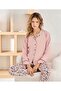 Women's Long Sleeve Front Buttoned Floral Patterned Winter Pajama Set