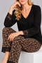 Women's Black Leopard Patterned Lace Detailed Wide Leg Cotton Pajama Set - 5