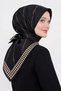 Ls2210 Patterned Cotton Silk Scarf 90X90 cm 13-Black-Beige