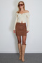 Elastic Waist Mini Suede Skirt - 5