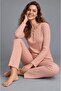 Women's Long Sleeve Half Placketed Report Interlock Salmon Pajama Set C0T3N98