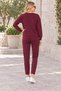 Women's Half Zipper Long Sleeve Sweatshirt and Elastic Waist Lace-Up Pocket Pants Two-Piece Set Stylish Casual Bottom Top Set Burgundy - 3