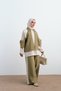 Women's Double Color Stripe Detailed Suit Green