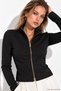 Women's Black Body-Hugging Stylish Cardigan with Double Zipper - 4