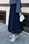 Belted Pocketed Hijab Skirt Navy Blue - 2