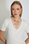 Lace Collar Short Sleeve Knitwear Blouse - 2