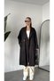 Women's Black Belted Double-Breasted Trench Coat Long Sleeve Double Row Buttoned Lined Belted Trench Coat Jacket - 3