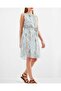 2501 Patterned Zero Sleeve Chiffon Dress - Blue - 2