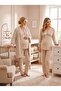 New Season Beige Quilted Winter Buttoned Breastfeeding Feature Design Long Sleeve Maternity Pajama Set - 4