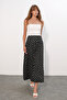 Women's Polka Dot Long Skirt 8084 - Black - 2