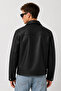 Nero Men's Black Leather Zippered Shirt Collar Leather Jacket - 4