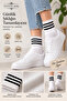 Unisex Striped Cotton White Tennis Socks Set of 4 Economical Package White 16005 - 2