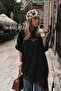 Women's Oversize Sweatshirt Dress Perfect Man Printed Black – Crew Neck, 3 Thread Raster Fleece - 5