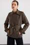 Short Trench Coat with Epaulettes and Cape Detail, Water-Repellent Feature, Khaki 6910 - 3
