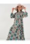 Women's Patterned Long Hijab Dress 2585 - D. Mint - 4