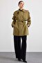 Water Repellent Trench Coat with Zipper Closure and Cape and Epaulette Details A.Haki̇ 6919 - 5
