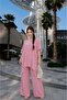 Women's Comfortable Loose-Fit Two-Piece Set Elegant Blouse and Flattering Cut Pants