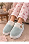 Button Detailed Furry Plush House Slippers Mint