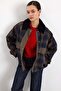 Velvet Collared Zipper Closure Plaid Trench Coat Green 6921 - 7