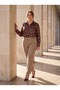 Women's Plus Size Shirt Long Sleeve Buttoned Viscose Satin Polka Dot Brown - 5