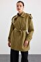Water Repellent Trench Coat with Zipper Closure and Cape and Epaulette Details A.Haki̇ 6919