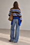 Blue Brown Striped Polo Collar Women's Knitwear Sweater |   Mkw5311891-1 - 5