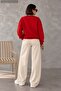 Women's Plain Unprinted Sweatpants - Wide Leg High Waist Knitted Bottoms with Pockets - 2