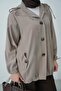 Women's Oversize Jacket with Drawstring Sleeves and Pockets - Mink - 3