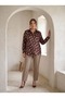 Women's Plus Size Shirt Long Sleeve Buttoned Viscose Satin Polka Dot Brown - 3