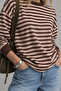 Blue Brown Striped Crew Neck Oversize Sweatshirt |   Mkw2711653-1 - 4