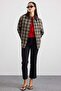 Corduroy Collar Plaid Short Trench Coat Vi̇zon 6920 - 2