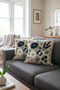 ⁠ Set of 2 Digital Printed Throw Pillow Covers Navy Blue Floral Pattern Double-Sided Printed Raschel Fabric Pillowcases 43X43 cm ⁠ - 2