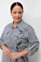 Women's Belted Patterned Shirt Navy Blue - 2