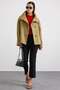 High Collar Oversized Slim Checkered Trench Coat Oil Green 6922 - 4