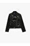 Long Sleeve Zippered Faux Leather Crop Biker Jacket - 4