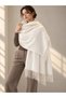 Ecru 200X70 cm Women's Soft Textured Tasseled Solid Color Shoulder Shawl Sal1333 - 3