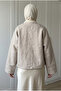 Women's Cashmere Felt Textured Furry V-Neck Single Button Short Jacket with Pockets - 2