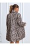 Women's Leopard Patterned Plus Size Side Gathered Foldable Sleeve Lined Trench Coat - 6