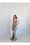Khaki One-Shoulder Long Evening Dress with Slit Detail - 3