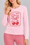 Women's Pink Cherry Printed Red Plaid Wide Leg Cotton Pajama Set - 5