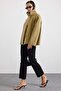 High Collar Oversized Slim Checkered Trench Coat Oil Green 6922 - 7