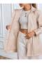 Women's Beige Plus Size Side Gathered Foldable Sleeve Lined Trench Coat - 4