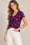Women's V-Neck Short Sleeve Botanical Patterned T-Shirt - Purple Botanical - 2