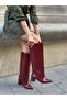 Burgundy Leather (Losy) XL Wide Conch Thick Leg 5 cm Heeled Boots - 4