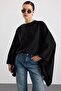 Asymmetrical Poncho Blouse with Belt Detail Black 9834 - 2
